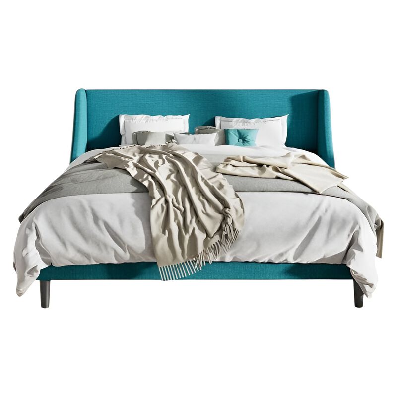 Upholstered Linen Blend Headboard Wingback Platform Bed