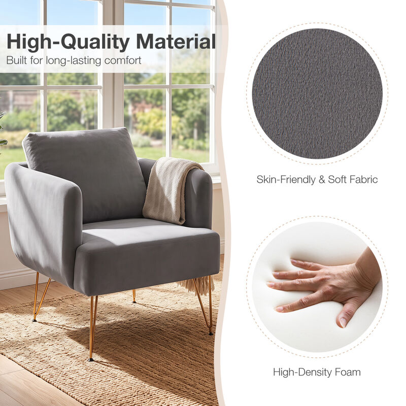 Accent Chair with Cushioned Backrest and Gold Metal Legs for Bedroom image number 4