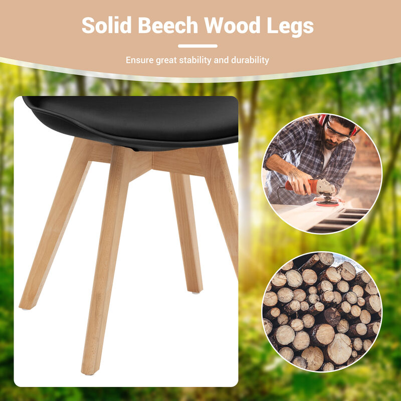 Set of 4 Dining Chairs Mid-Century Modern Shell PU Seat with Wooden Legs