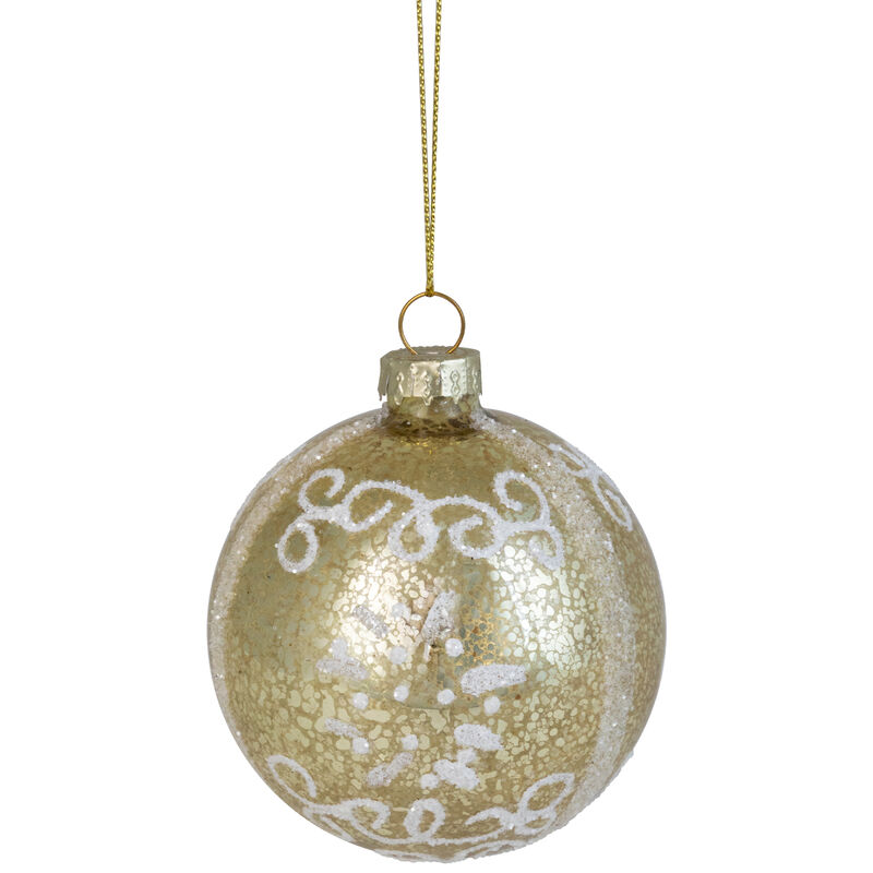 Glittered Christmas Ball and Finial Glass Ornaments - 5" - Gold - 4ct image number 4