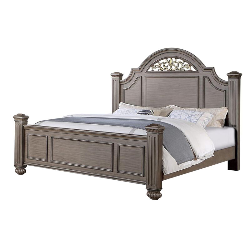 3pc King Bedroom Set, Gray, Brass, Clear Wood, 2 Nightstands image number 2