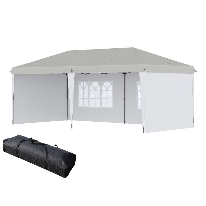 Outsunny 10' x 20' Pop Up Canopy Tent with 4 Sidewalls, Heavy Duty Tents for Parties, Outdoor Instant Gazebo with Carry Bag, for Outdoor, Garden, Patio, White