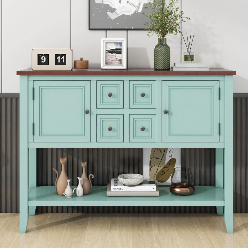 Whisen Vintage Console Table with Four Small Drawers and Bottom Shelf for Living Rooms, Entrances and Kitchens - Retro Blue