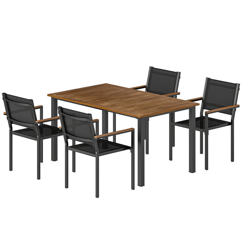 Hivvago Outdoor Patio Table and Chairs Set 4 Acacia Wood Seats image number 0