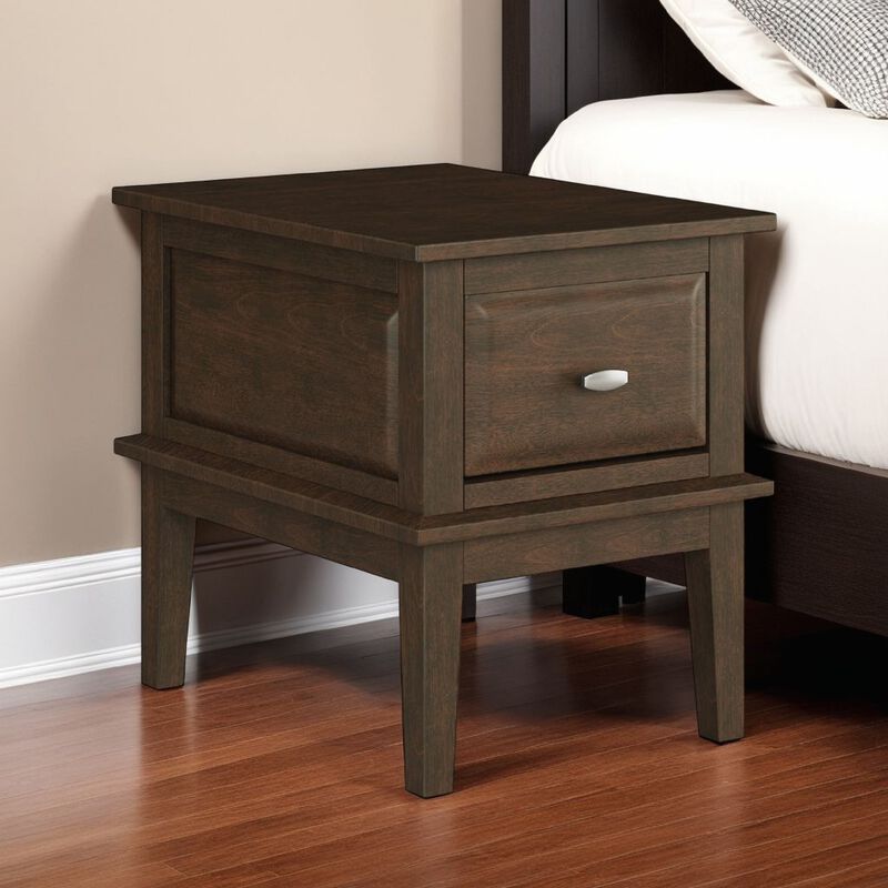 Minal End Table with 1 Drawer, Brown Cherry Birch Wood 24 Inch