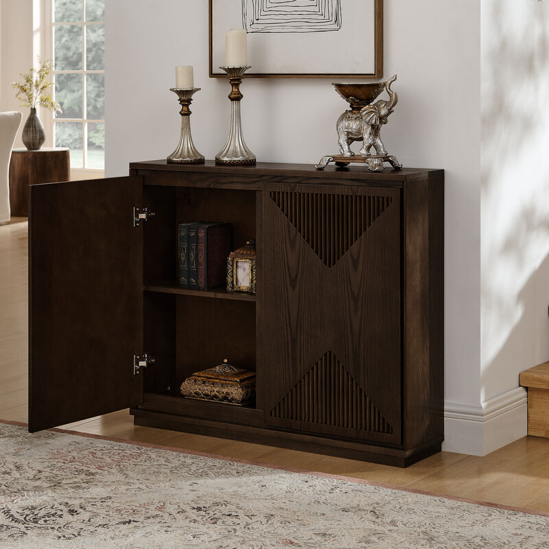 Merax Elegant V-Shape Fluted Sideboard - Multifunctional Storage Cabinet with Outlet Holes image number 3