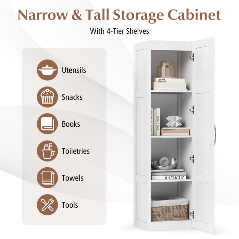 White Tall Storage Cabinet with 4 Shelves for Bathroom Living Room image number 7