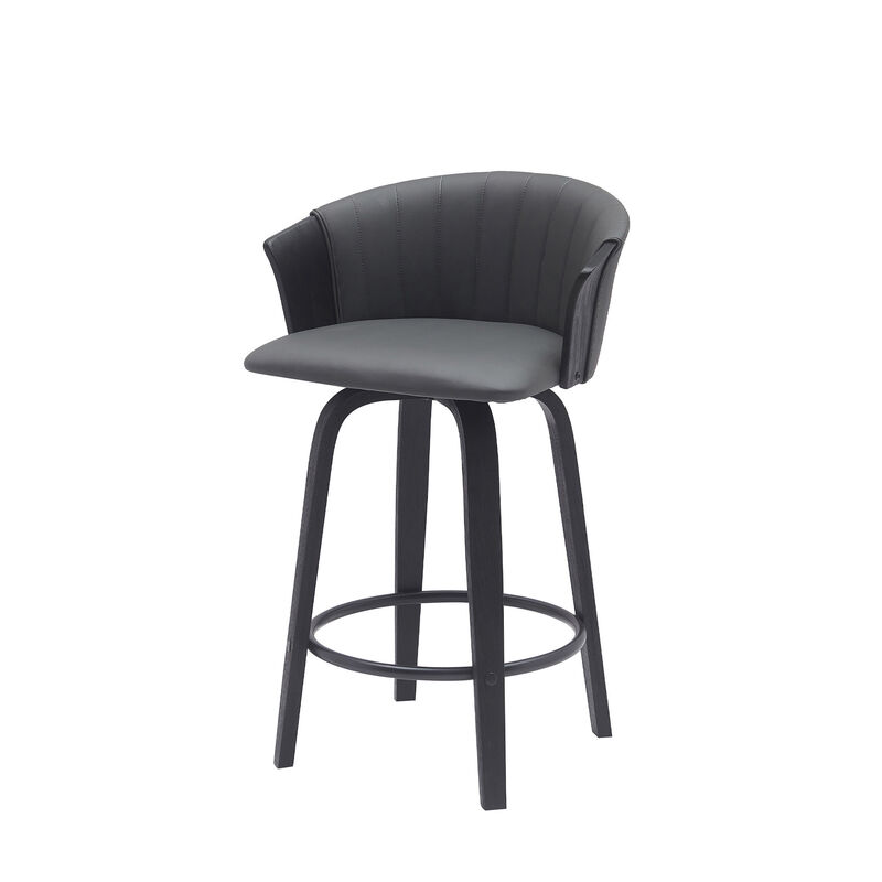 HomeRoots Faux Leather Cafe-Style Counter Stool with Armrests and Wood Base image number 3