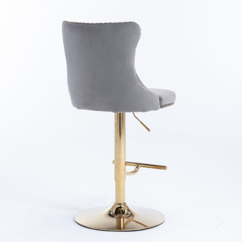 Streamdale Set of 2 Gray Velvet Bar Stools, Adjustable Height image number 6