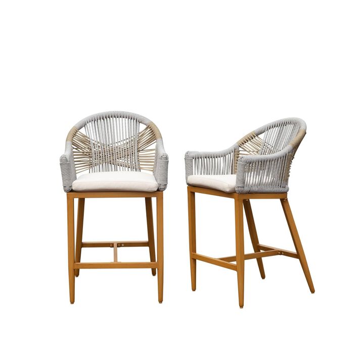CLIHOME Modern Textilene Bohemian Style Barstools,Outdoor Patio Tall Bar Chairs with Cushion(Set of 2)
