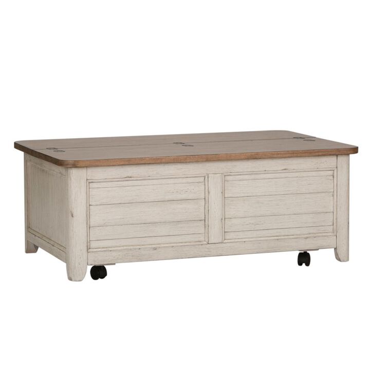 Liberty Furniture Farmhouse Reimagined Storage Trunk in Antique White w/ Chestnut Top