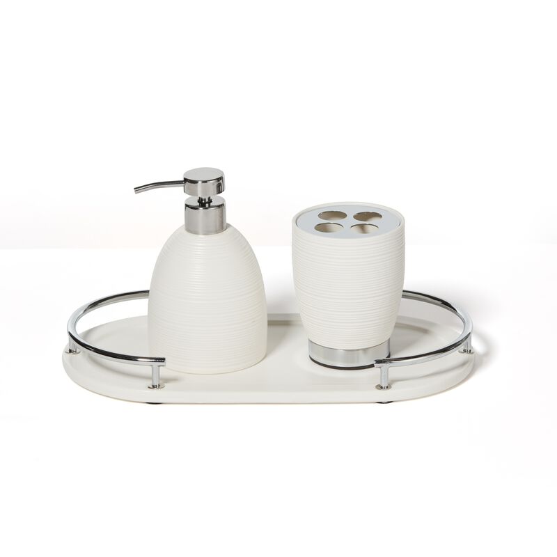 Dubai 3 pc Bath set ceramic (shiny stainless steel trim)