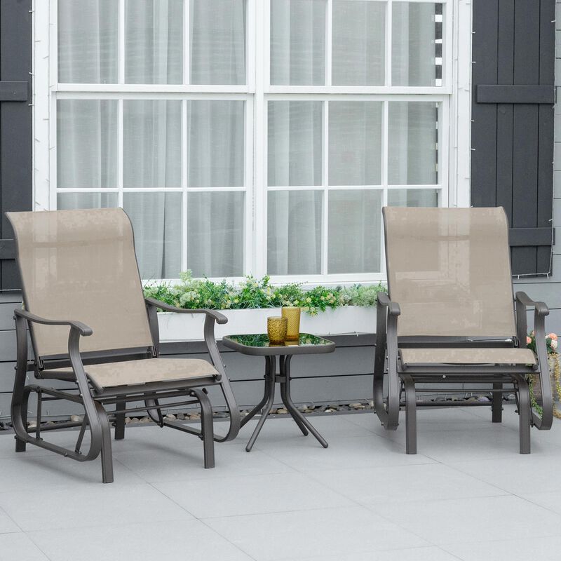 Outsunny 3-Piece Outdoor Gliders Set Bistro Set with Steel Frame, Tempered Glass Top Table for Patio, Garden, Backyard, Lawn, Grey