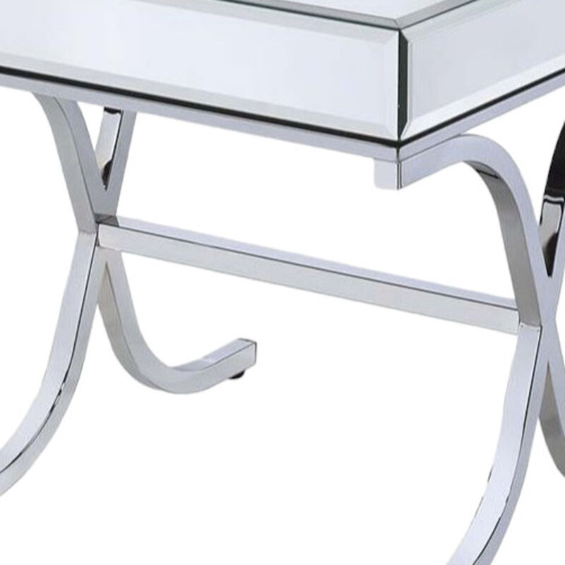 Modern Glass and Mirror End Table &ndash; Sleek Square Accent for Contemporary Decor