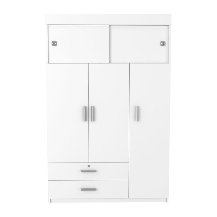 DEPOT E-SHOP Indiana Armoire, Three Door Cabinet, Two Drawers, Metal Hardware, Rod, White