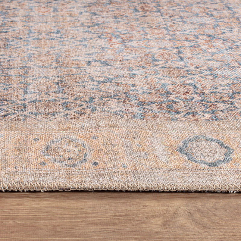 World Rug Gallery Elise Blue Distressed Medallion Indoor Rug &ndash; Flat Pile, Washable with Non-Slip Backing image number 2