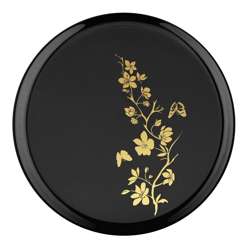 6.25" Black with Gold Floral Round Plastic Pastry Plates (120 Plates) image number 0