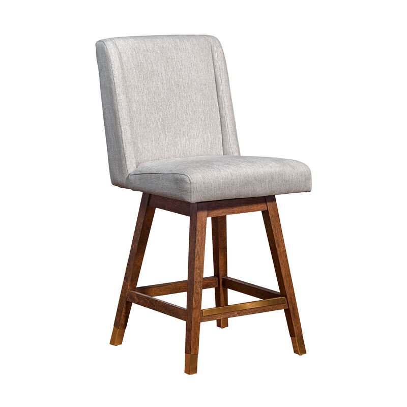 Stancoste Swivel Stool in Grey Oak Wood Finish with Mocha Fabric