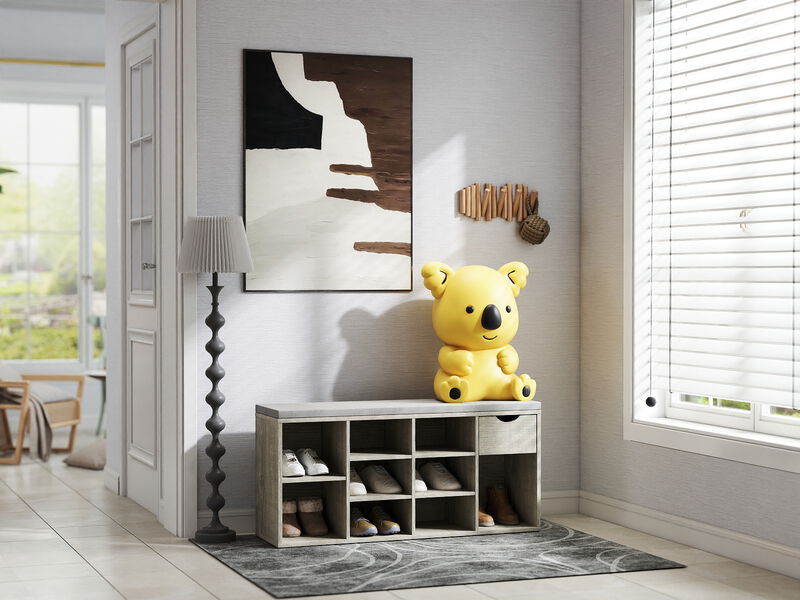 3-Tier Entryway Shoe Bench &ndash; 9 Cubbies Storage Organizer with Cushion, Drawer image number 1