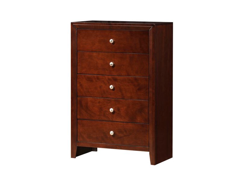 Contemporary Style Wooden Chest with 5 Storage Drawers, Brown - Benzara