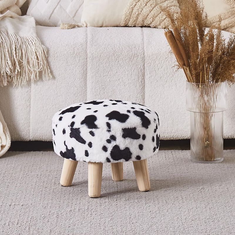 Round Mushroom Footstool Ottoman with Rabbit Wool and Solid Wood Legs image number 1