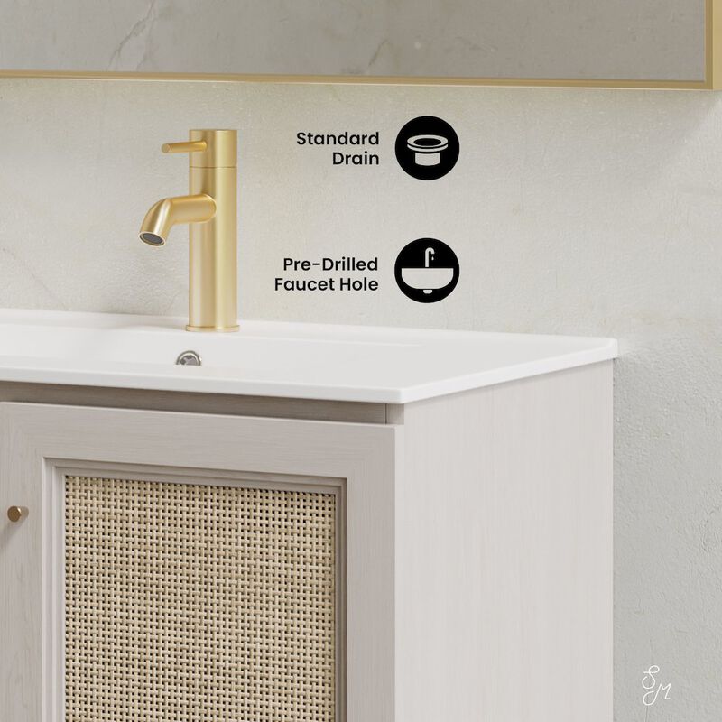 30" Wall-Mounted Bathroom Vanity in White Oak with Single Faucet Hole Vanity Top image number 8