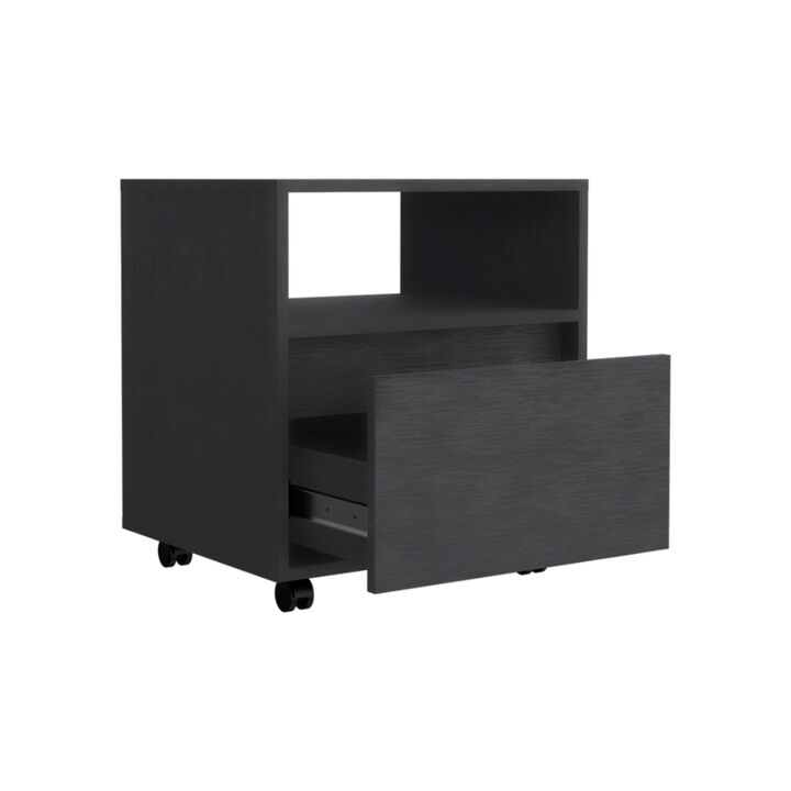 Minimalist One Drawer Nightstand – Faux Wood Bedside Storage Table