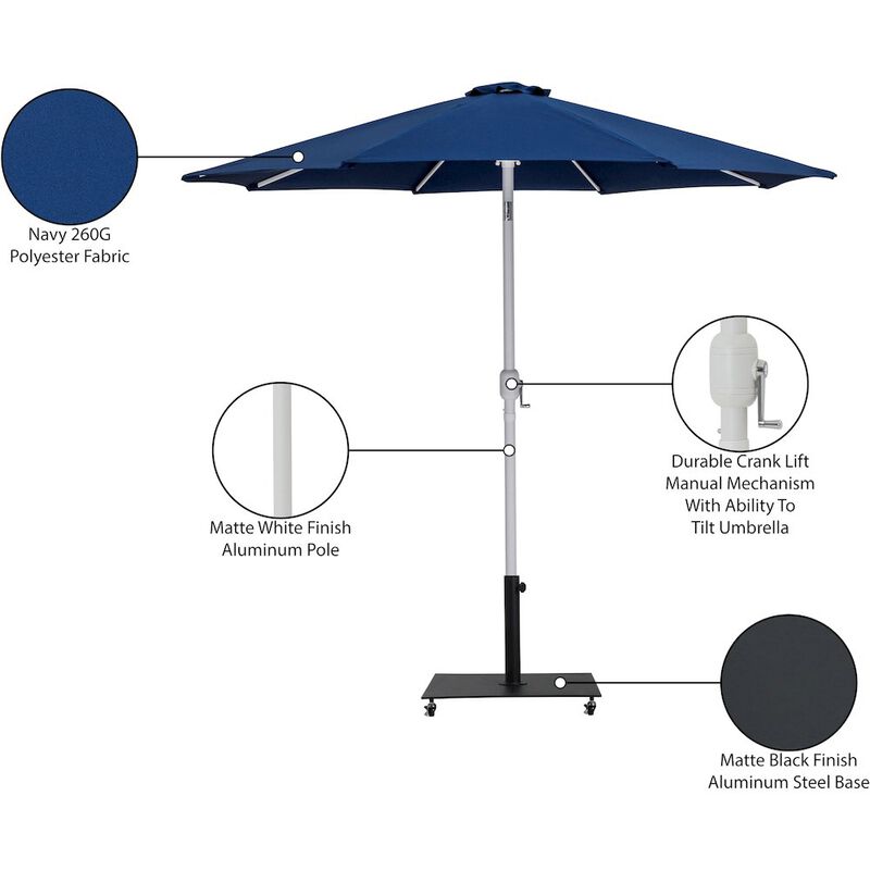 Meridian Furniture Fiji Navy Fabric / Matte Black Aluminum Patio Umbrella with Base Sets