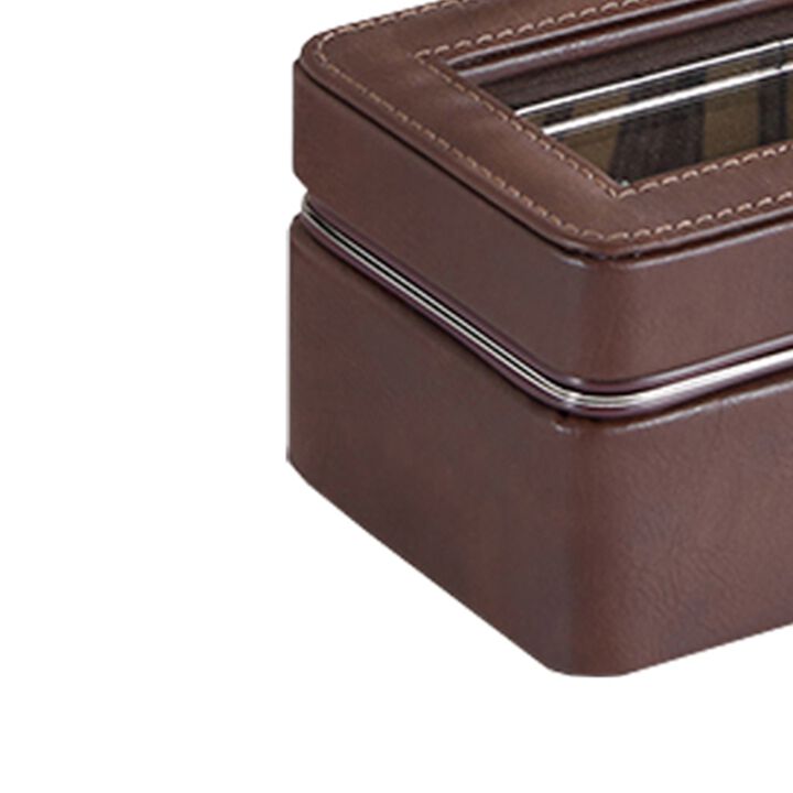 Watch Case with 4 Slots and Removable Cushions, Brown - Benzara