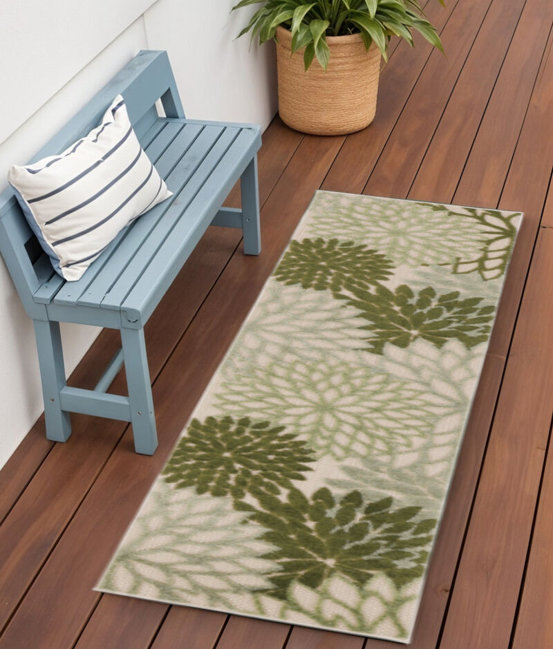 HomeRoots 6' Ivory And Green Floral Indoor Outdoor Runner Rug image number 1