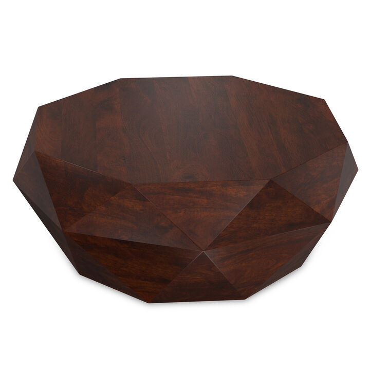 Zayn SOLID ACACIA WOOD 35 inch Wide Irregular Contemporary Coffee Table in Walnut Brown, Fully Assembled