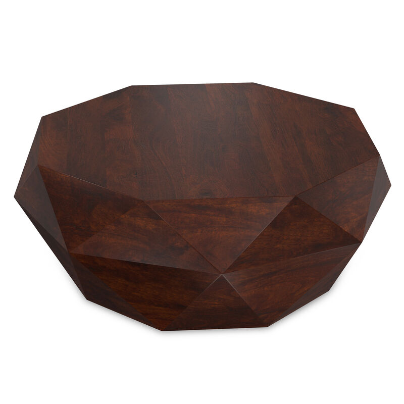 Zayn SOLID ACACIA WOOD 35 inch Wide Irregular Contemporary Coffee Table in Walnut Brown, Fully Assembled