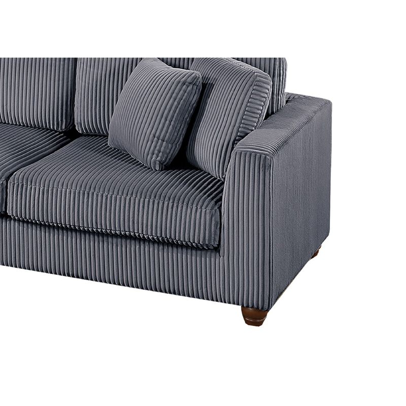 Zeo 2pc Oversize Sectional Sofa and Chaise, 4 Pillows, Gray Corduroy - Benzara