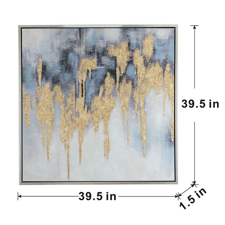 39 x 39 Framed Oil Painting, Gold Flakes, Square Polyester Canvas, Abstract - Benzara