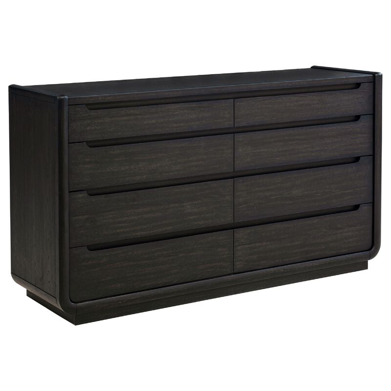 Lina Wide Dresser with 8 Drawers, Integrated Handles, Black Wood image number 2