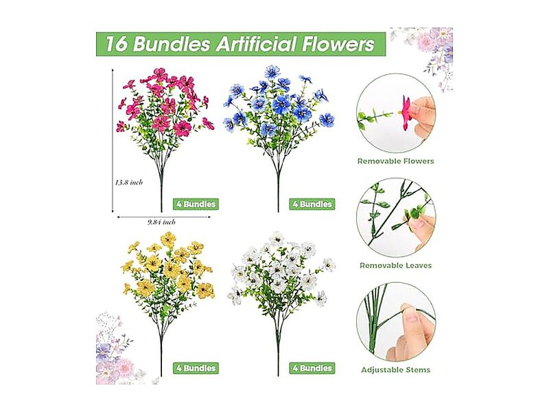 Artificial Flowers Outdoors 16 Bundles UV Resistant Fake Realistic Silk Faux Box image number 2