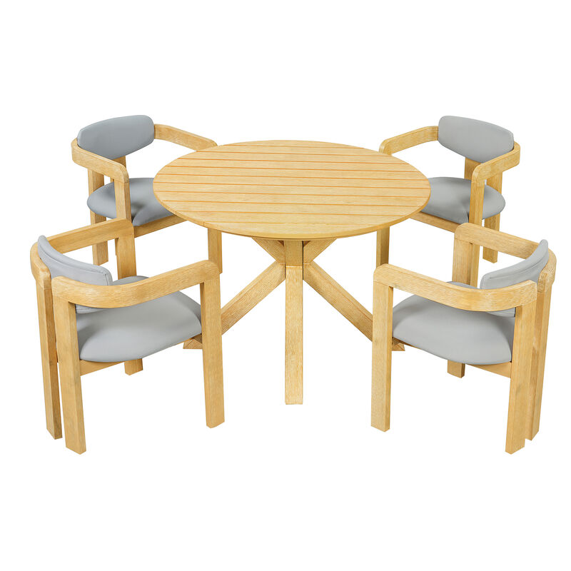 Merax 5-Piece Acacia Wood Patio Dining Set &ndash; Round Table + 4 Barrel Armchairs image number 0