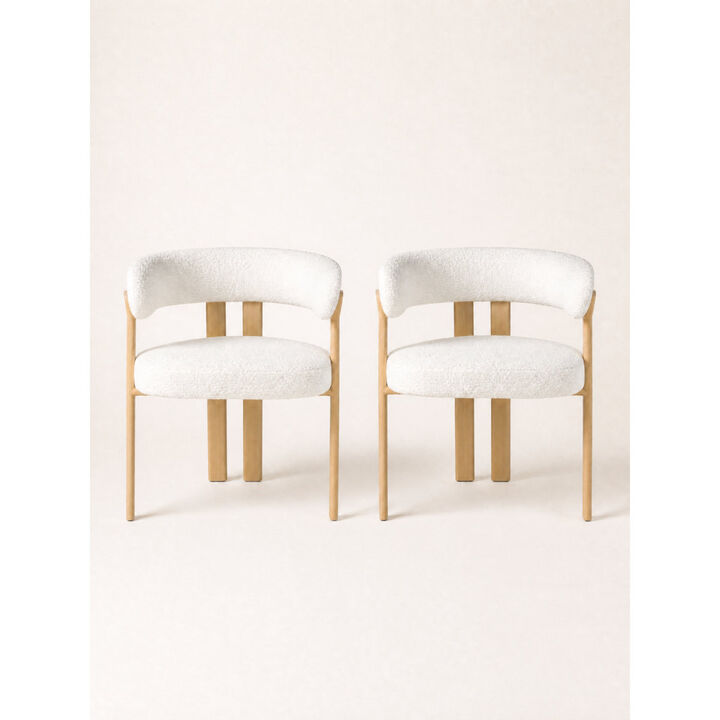 2-Piece Modern Boucl&eacute; Dining Chair Set with Wood-Grain Metal Frame, Upholstered Curved Barrel Back Side Chairs (Set of 2)