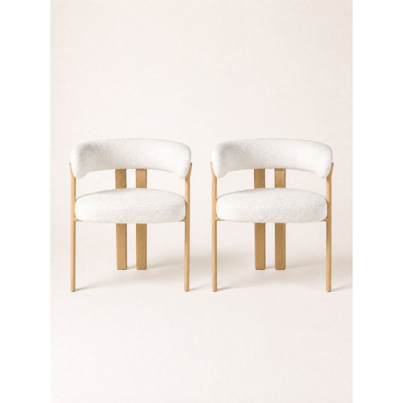 2-Piece Modern Boucl&eacute; Dining Chair Set with Wood-Grain Metal Frame, Upholstered Curved Barrel Back Side Chairs (Set of 2) image number 0
