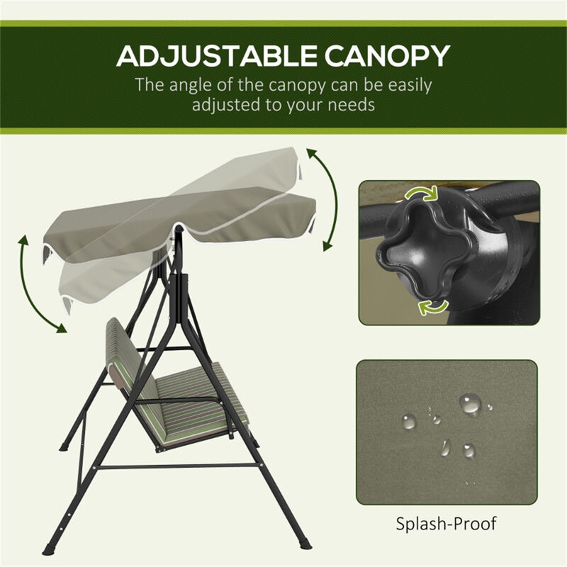 3-Seat Outdoor Swing Chair, Comfortable Patio Swing with Canopy for Yard & Terrace image number 4