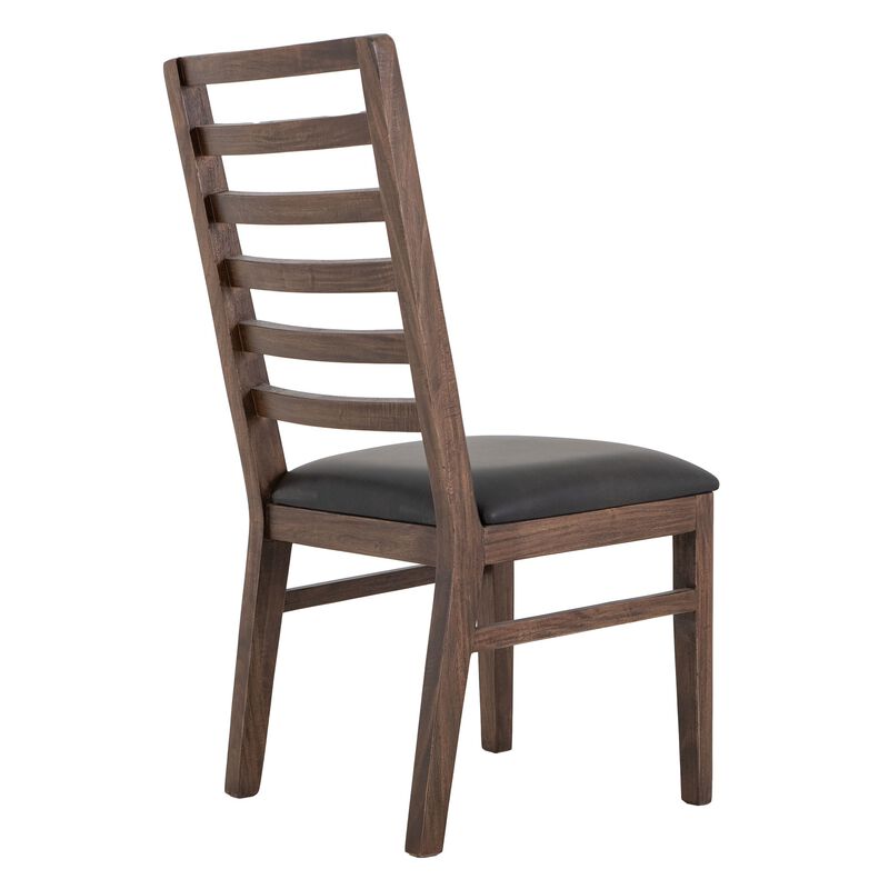 Ally Dining Chair Set of 2, Ladderback, Melina Wood, Brown Polyester - Benzara
