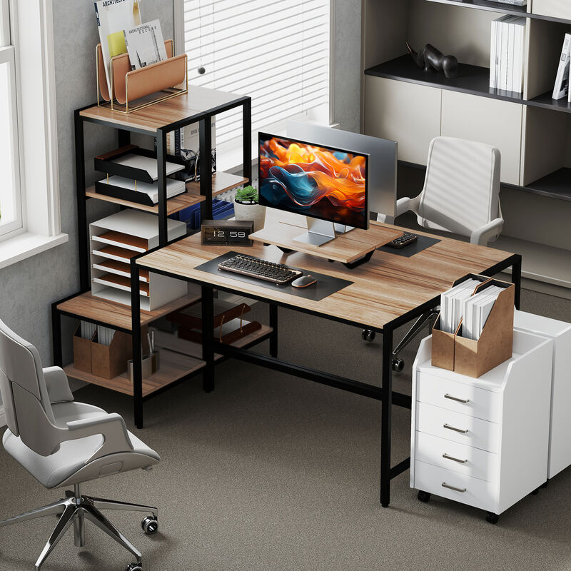 Hivvago 67" Study Desk with Monitor Stand and Reversible Shelving image number 7