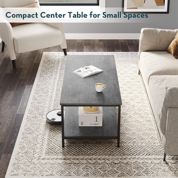 SAYGOER Coffee Table with Storage 2-Tier Industrial Center Table for Living Room, Rectangle Wood Table for Small Spaces Apartmen
