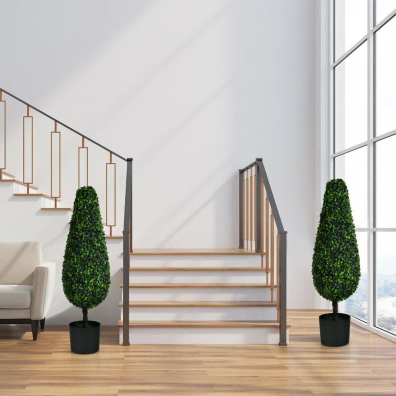 Hivvago 2 Pack 3 Feet Artificial Tower UV Resistant Indoor Outdoor Topiary Tree
