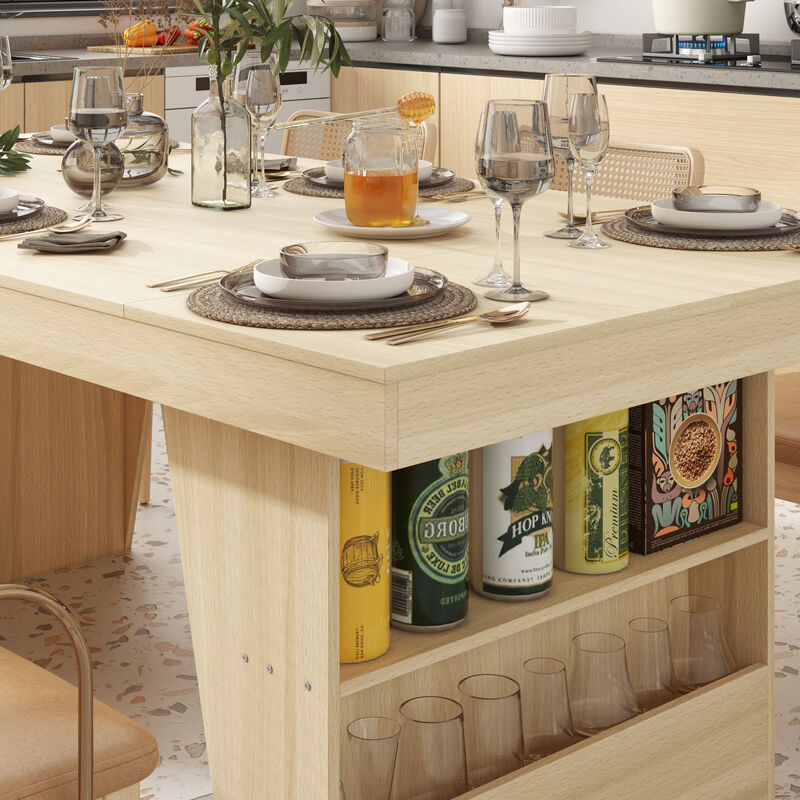 FUFU&GAGA Modern Wood Grain Dining Table with Storage Shelf, 2-Meter Length (78.7" W x 39.4" D x 29.6" H), Wood Grain