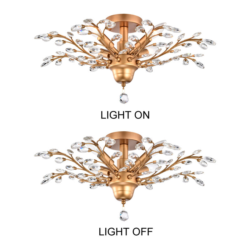 Grace 4-light Shiny Bronze Crystal Leaves Branches Flush Mount image number 8