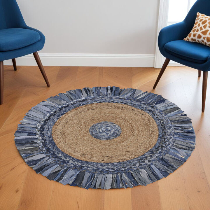 HomeRoots Abstract Geometric Hand Woven Round Rug