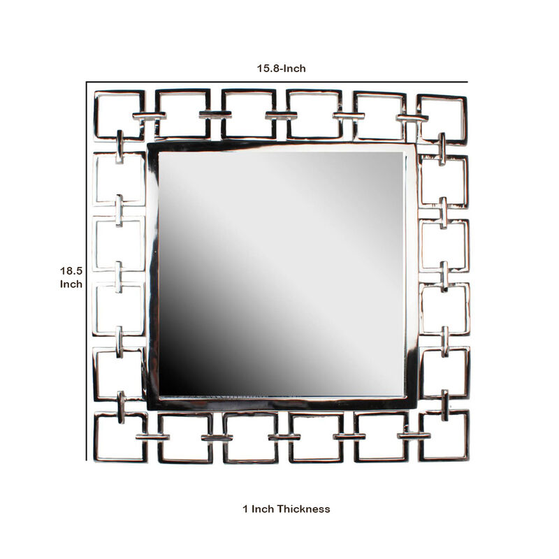 Modern Style Metal Openwork Square Framed Mirror, Silver image number 5