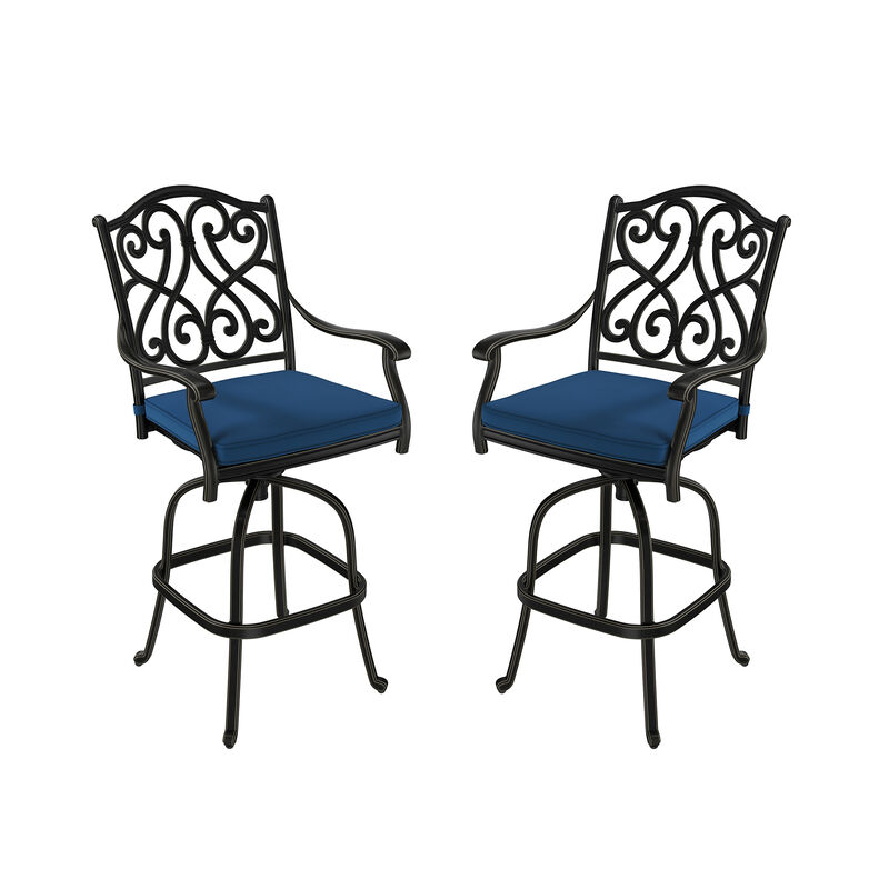 Mondawe Patio Dining Chairs with Removable Olefin Cushion Cast Aluminum Frame 360&deg; Swivel Bar Stool,Set of 2 image number 0