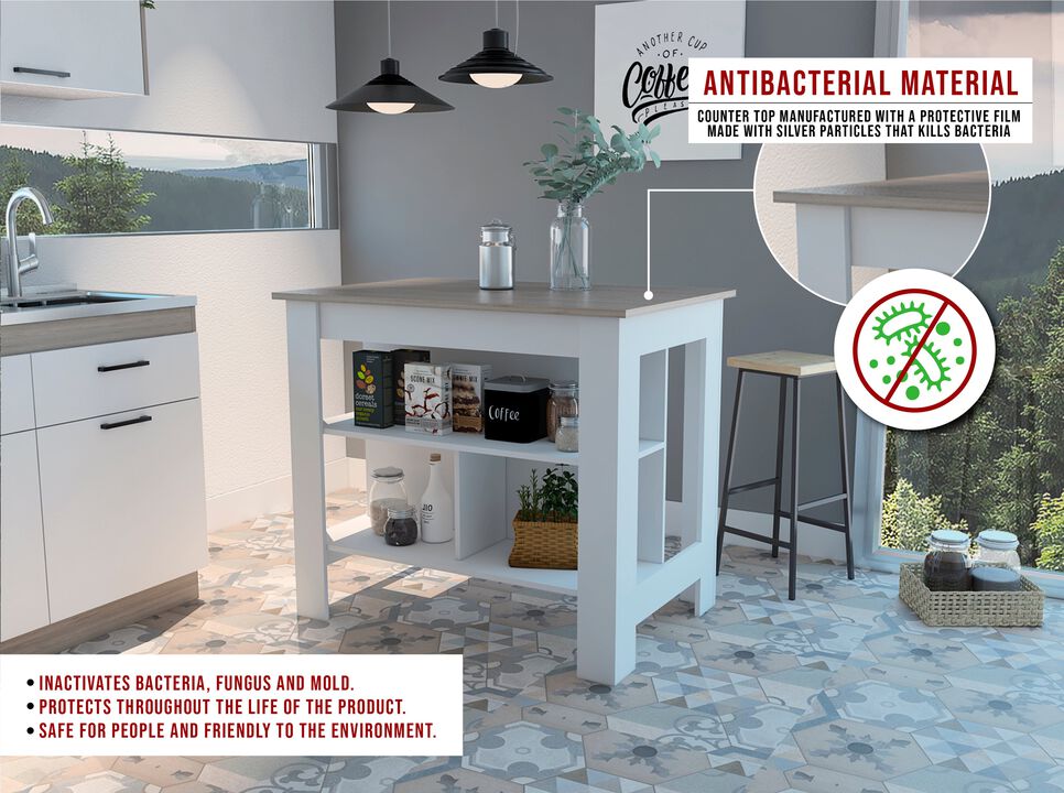 Cala Kitchen & Dining room Island Antibacterial, Three Shelves, Four Legs  -Light Gray / White
